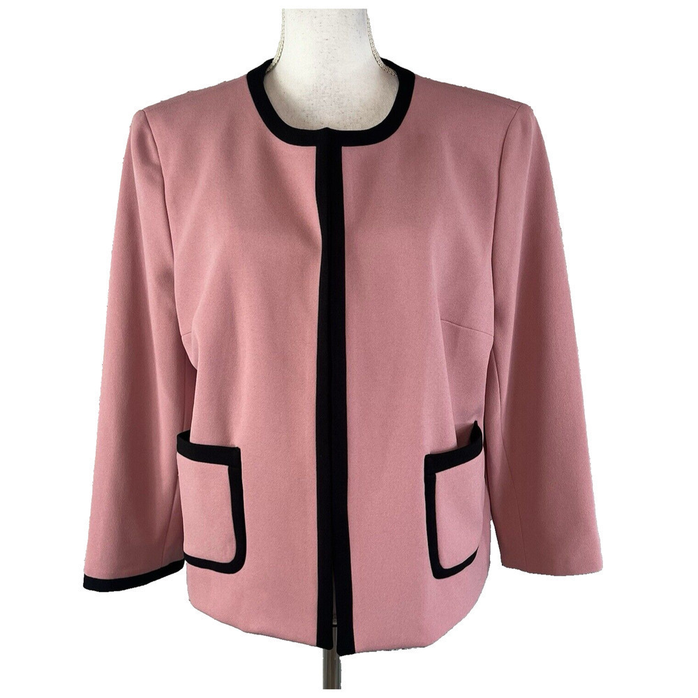 Nine West Blazer Jacket Mauve Pink Black Open Front Career Professional Church